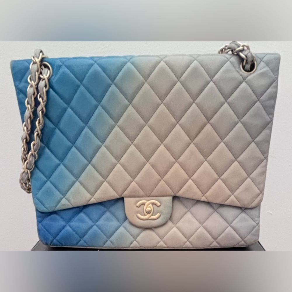 RARE Chanel Ombre Lambskin Leather Maxi Classic Single Flap Bag True Showstopper